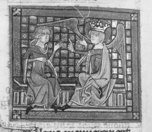 Guillaume de Lorris and Jean de Meun p.18v - 1340