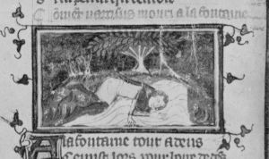 Guillaume de Lorris and Jean de Meun p.11v b - 1348